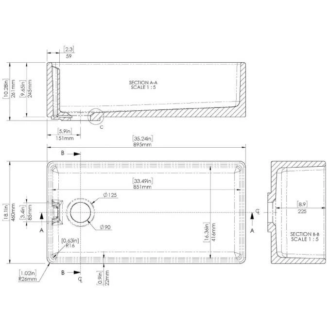 NUIE Belfast Fireclay Sink 895 X 460 X 245mm 2 NUIE Belfast Fireclay Sink 895 X 460 X 245mm - Image 2