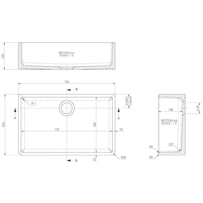 NUIE Butler Fireclay Sink 795 X 500 X 220mm 2 NUIE Butler Fireclay Sink 795 X 500 X 220mm - Image 2
