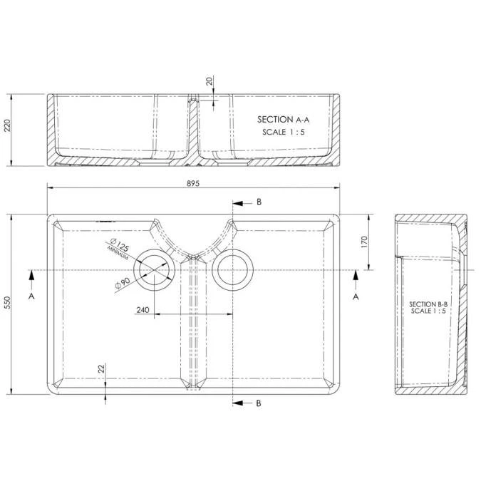 NUIE Butler Fireclay Sink With Stepped Weir 895 X 550 X 220mm 2 NUIE Butler Fireclay Sink With Stepped Weir 895 X 550 X 220mm - Image 2