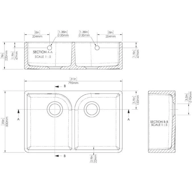 NUIE Butler Fireclay Sink With Full Weir And Overflow 795 X 500 X 220mm 2 NUIE Butler Fireclay Sink With Full Weir And Overflow 795 X 500 X 220mm - Image 2