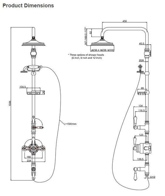 Burlington Stour Exposed Traditional Shower With Rigid Riser, Fixed Head, Hose & Handset - BF3S 4 Burlington Stour Exposed Traditional Shower With Rigid Riser, Fixed Head, Hose & Handset - BF3S - Image 4