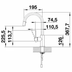 Blanco Candor Brushed Steel Kitchen Tap - 523120 -Roman Sales CANDOR LINE DRAWING SIDE VIEW
