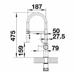 Blanco Catris S Flexo Black Matt Kitchen Tap - 525793 13 Blanco Catris S Flexo Black Matt Kitchen Tap - 525793 -Roman Sales CATRIS S FLEXO LINE DRAWING SIDE VIEW
