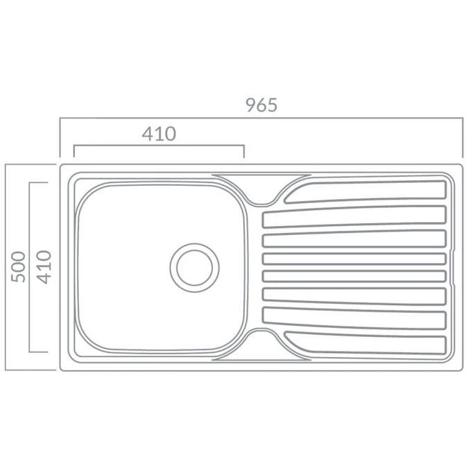 Prima 1 Bowl 965 X 500mm Inset Kitchen Sink - Stainless Steel 2 Prima 1 Bowl 965 X 500mm Inset Kitchen Sink - Stainless Steel - Image 2