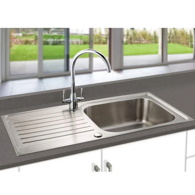 Prima Deep 1 Bowl & Drainer Inset Kitchen Sink - Polished Steel 2 Prima Deep 1 Bowl & Drainer Inset Kitchen Sink - Polished Steel - Image 2