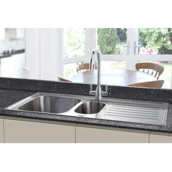 Prima Deep 1.5 Bowl & Drainer Inset Kitchen Sink - Polished Steel 2 Prima Deep 1.5 Bowl & Drainer Inset Kitchen Sink - Polished Steel - Image 2