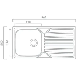 Prima 1 Bowl 965 X 500mm Stainless Steel Sink & Single Lever Tap Pack 7 Prima 1 Bowl 965 X 500mm Stainless Steel Sink & Single Lever Tap Pack -Roman Sales CPR041 Line Drawing
