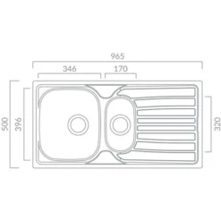 Prima 1.5 Bowl 965 X 500mm Stainless Steel Sink & Single Lever Tap Pack 7 Prima 1.5 Bowl 965 X 500mm Stainless Steel Sink & Single Lever Tap Pack -Roman Sales CPR042 Line Drawing