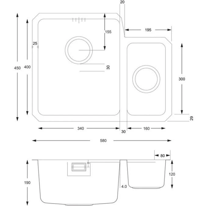 Prima+ 1.5 Bowl R25 Left Hand Undermount Kitchen Sink - Stainless Steel 2 Prima+ 1.5 Bowl R25 Left Hand Undermount Kitchen Sink - Stainless Steel - Image 2