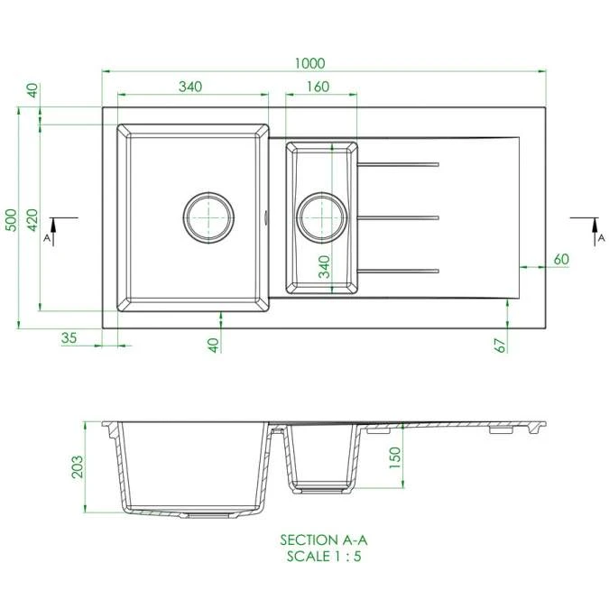 Prima+ Black Granite 1.5 Bowl Inset Kitchen Sink 5 Prima+ Black Granite 1.5 Bowl Inset Kitchen Sink - Image 5