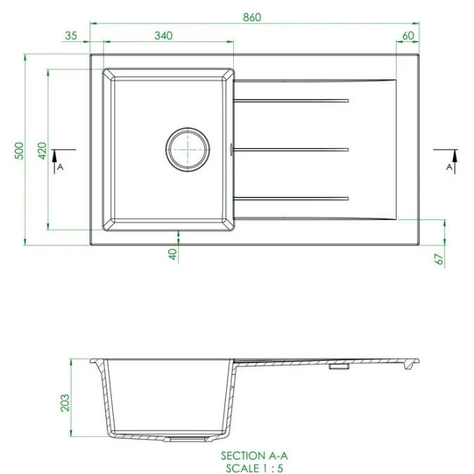 Prima+ Compact Black Granite 1 Bowl Inset Kitchen Sink 2 Prima+ Compact Black Granite 1 Bowl Inset Kitchen Sink - Image 2