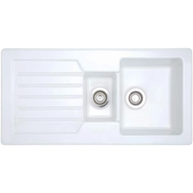 Prima 1.5 Bowl Reversible Inset Ceramic Kitchen Sink - White 1 Prima 1.5 Bowl Reversible Inset Ceramic Kitchen Sink - White