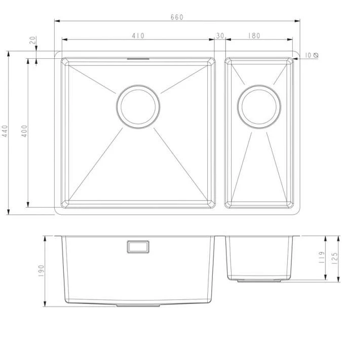 Prima+ Large 1.5 Bowl R10 Left Hand Inset Undermount Kitchen Sink - Stainless Steel 2 Prima+ Large 1.5 Bowl R10 Left Hand Inset Undermount Kitchen Sink - Stainless Steel - Image 2