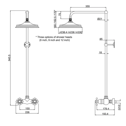 Burlington Eden Exposed Traditional Thermostatic Shower With Fixed Head - BEF1S 3 Burlington Eden Exposed Traditional Thermostatic Shower With Fixed Head - BEF1S - Image 3