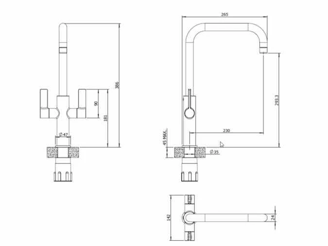 Jeroni Horizontal 2 Handle Brushed Nickel Kitchen Sink Mixer Tap - Francis Pegler 2 Jeroni Horizontal 2 Handle Brushed Nickel Kitchen Sink Mixer Tap - Francis Pegler - Image 2