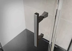 Roman Innov8 Matt Black Hinged Door With In-Line Panel 1200mm For Alcove Fitting -Roman Sales Innov8 Black Handle closeup 1