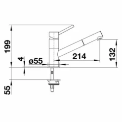 Blanco Kano S Matt Black Kitchen Tap - 526668 6 Blanco Kano S Matt Black Kitchen Tap - 526668 -Roman Sales KANO S LINE DRAWING SIDE VIEW 1