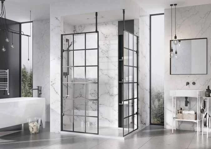 Roman Liberty Matt Black Grid Wetroom Panel - 1057mm 2 Roman Liberty Matt Black Grid Wetroom Panel - 1057mm - Image 2