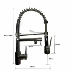 Dual Spout Spring Pull Out Kitchen Tap - Kartell 13 Dual Spout Spring Pull Out Kitchen Tap - Kartell -Roman Sales KST002 dimensions