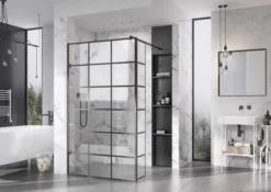 Roman Liberty Matt Black Grid Wetroom Panel - 757mm -Roman Sales Liberty Black Grid panel x1 with return