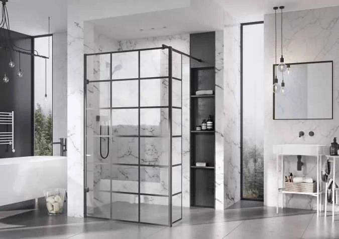 Roman Liberty Matt Black Grid Wetroom Panel - 757mm - Image 3