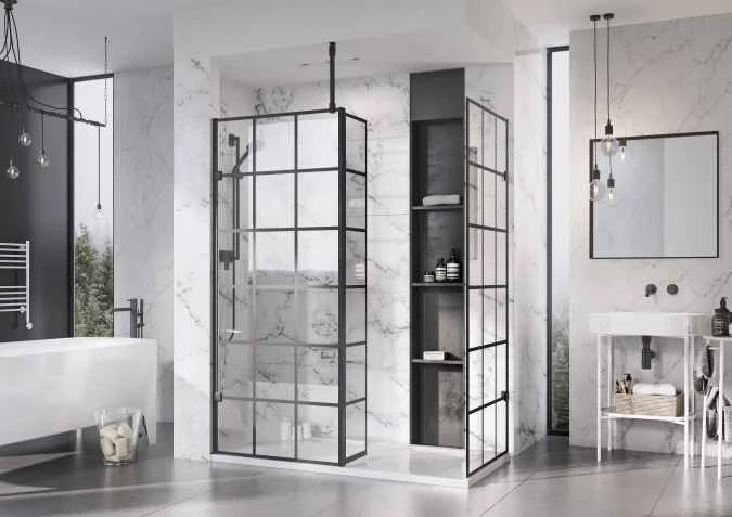 Roman Liberty Matt Black Grid Wetroom Panel - 957mm - Image 4