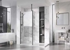 Roman Liberty 1157mm Matt Black Wetroom Panel With Clear Glass Corner 5 Roman Liberty 1157mm Matt Black Wetroom Panel With Clear Glass Corner -Roman Sales Liberty Black Panel with return clear glass 2 2