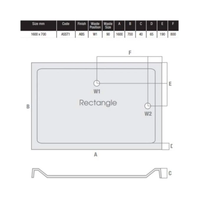 MX Elements 1600 X 700 Anti Slip Rectangular Stone Resin Shower Tray 4 MX Elements 1600 X 700 Anti Slip Rectangular Stone Resin Shower Tray - Image 4