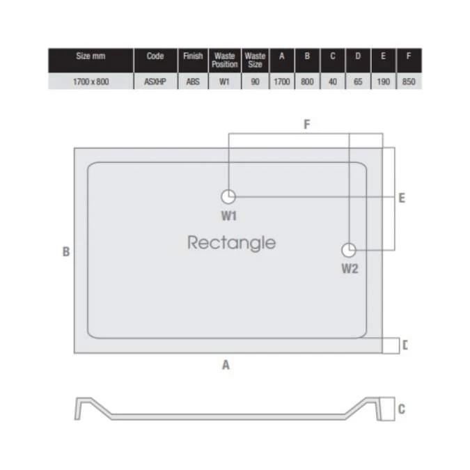 MX Elements 1700 X 800 Anti Slip Rectangular Stone Resin Shower Tray 4 MX Elements 1700 X 800 Anti Slip Rectangular Stone Resin Shower Tray - Image 4