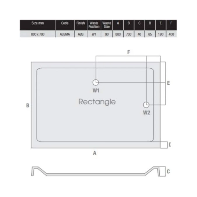 MX Elements 800 X 700 Rectangular Stone Resin Low Profile Shower Tray 3 MX Elements 800 X 700 Rectangular Stone Resin Low Profile Shower Tray - Image 3