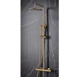 Scudo Core Brushed Brass Twin Head Rigid Riser Shower Kit 6 Scudo Core Brushed Brass Twin Head Rigid Riser Shower Kit -Roman Sales NU 021 INSTITU