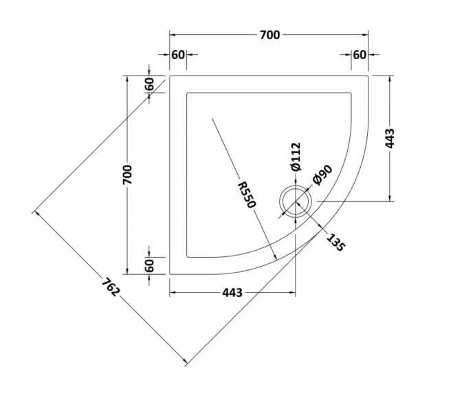 Nuie 700 X 700 Quadrant Shower Tray - FREE Waste 2 Nuie 700 X 700 Quadrant Shower Tray - FREE Waste - Image 2