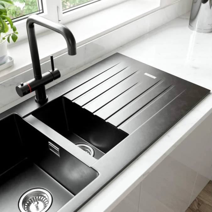 Prima+ Black Granite 1.5 Bowl Inset Kitchen Sink 4 Prima+ Black Granite 1.5 Bowl Inset Kitchen Sink - Image 4