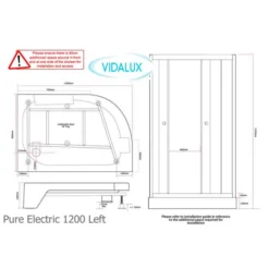 Vidalux Pure E 1200 Shower Cabin 1200 X 800mm With Electric Shower -Roman Sales Pure Electric 12 Left