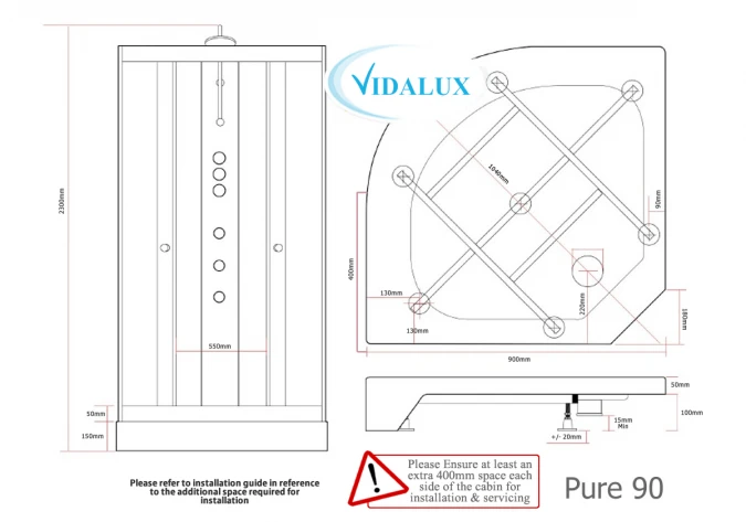 Vidalux Pure 900 Hydro Massage Shower Cabin- 900 X 900mm - Black Glass 4 Vidalux Pure 900 Hydro Massage Shower Cabin- 900 X 900mm - Black Glass - Image 4