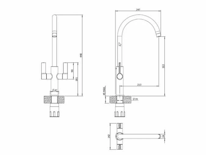 Jeroni Swan 2 Handle Antique Brass Kitchen Mixer Tap - Francis Pegler Comap 2 Jeroni Swan 2 Handle Antique Brass Kitchen Mixer Tap - Francis Pegler Comap - Image 2