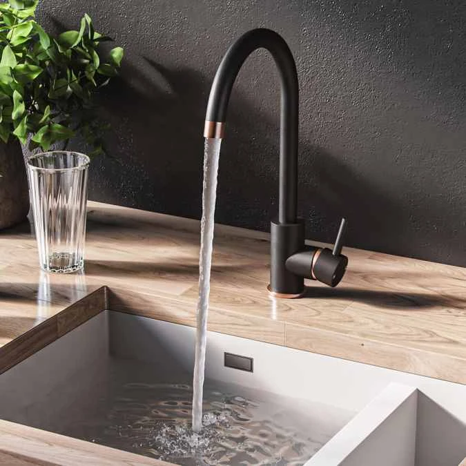 Merthyr Black & Rose Gold Single Lever Kitchen Mixer Tap - Tailored 2 Merthyr Black & Rose Gold Single Lever Kitchen Mixer Tap - Tailored - Image 2