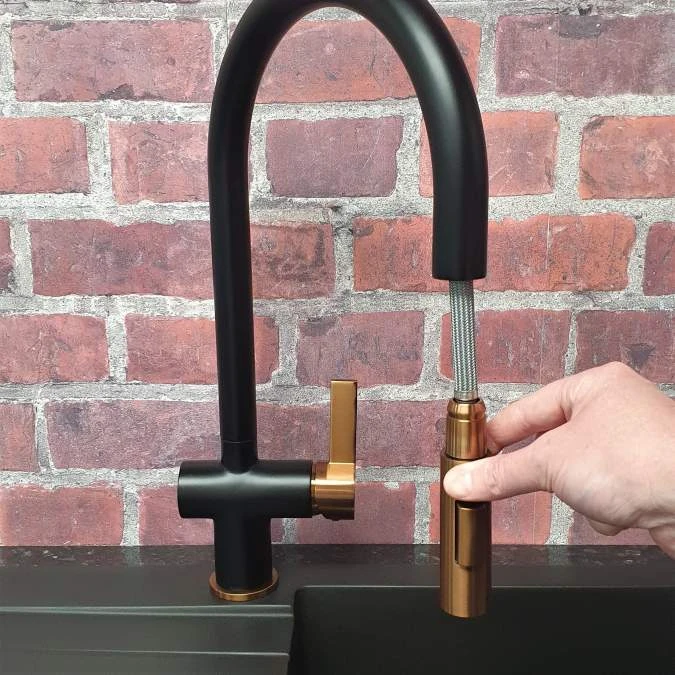 Mayhill Black & Rose Gold Single Lever Pull Out Kitchen Tap - Tailored 4 Mayhill Black & Rose Gold Single Lever Pull Out Kitchen Tap - Tailored - Image 4