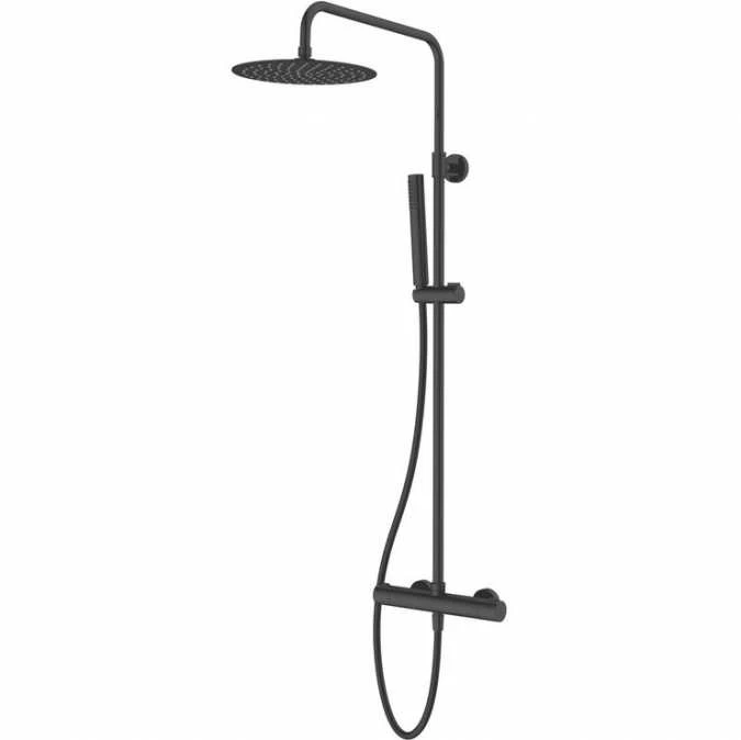 Vema Matt Black Thermostatic Shower Column Fixed Head & Riser 1 Vema Matt Black Thermostatic Shower Column Fixed Head & Riser