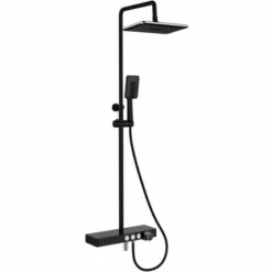 Vema Thermostatic Shower Column With Fixed Head, Riser, Shelf & Foot Wash - Black