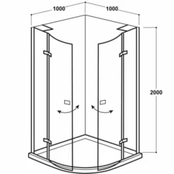 Vodas 8 Stella 1000 Frameless Hinge Door Quadrant Shower Enclosure - Black -Roman Sales Vodas 8 Stell Quad 1000 Tech