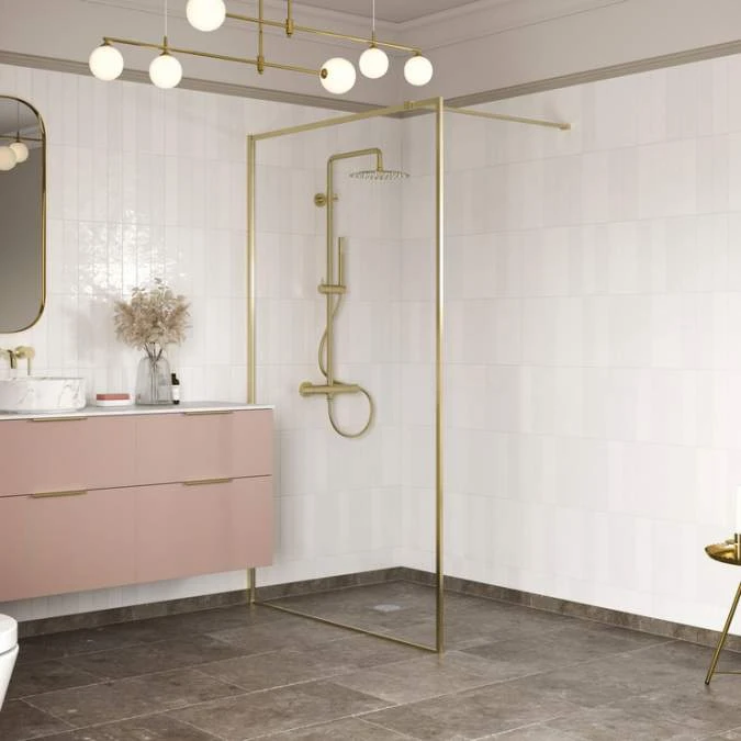 Supreme Brushed Brass Profile Wetroom Panel - 900mm 1 Supreme Brushed Brass Profile Wetroom Panel - 900mm