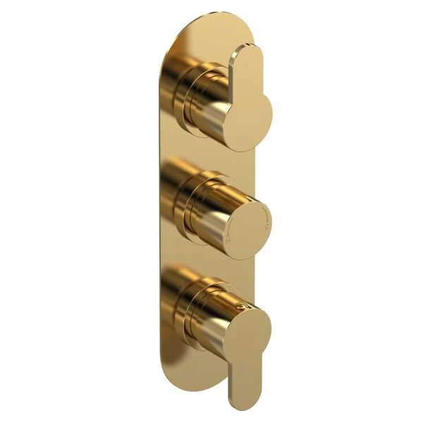 Arvan Brushed Brass Triple Concealed Shower Valve (Medium Pressure) - Two Outlets - Nuie 1 Arvan Brushed Brass Triple Concealed Shower Valve (Medium Pressure) - Two Outlets - Nuie