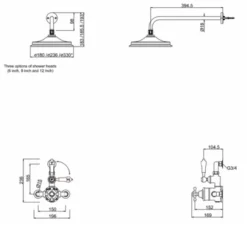 Burlington Avon Exposed Traditional Thermostatic Shower Fixed Head - AF1S -Roman Sales avon exposed tech drawing
