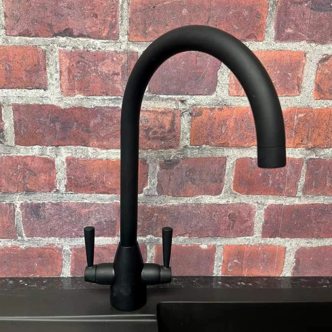Richmond Twin Lever Kitchen Mixer Tap - Matt Black 2 Richmond Twin Lever Kitchen Mixer Tap - Matt Black - Image 2