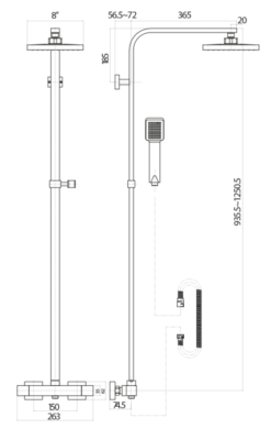 Elliott Square Brushed Brass Dual Head Exposed Thermostatic Shower With Metal Fixed Head 5 Elliott Square Brushed Brass Dual Head Exposed Thermostatic Shower With Metal Fixed Head -Roman Sales diagram lunar square rigid riser shower
