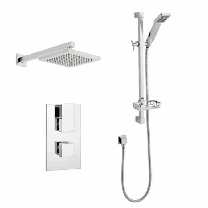 Element Thermostatic Concealed Shower Valve With Riser Rail & Fixed Rain Head - Kartell UK 1 Element Thermostatic Concealed Shower Valve With Riser Rail & Fixed Rain Head - Kartell UK