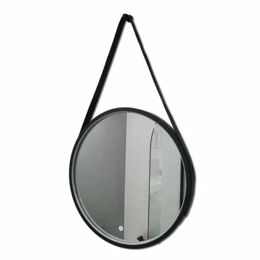 Granton 600 Round Matt Black Bluetooth Bathroom Mirror With Leather Strap - Highlife Bathrooms -Roman Sales grantom