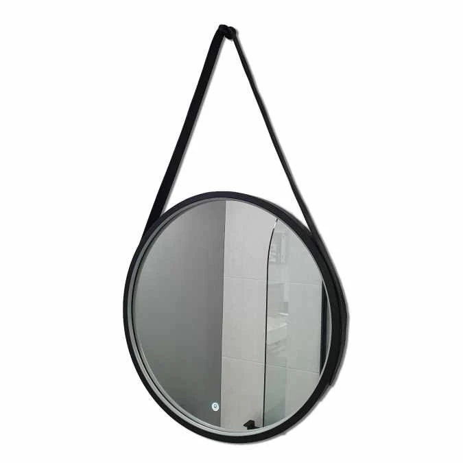 Granton 600 Round Matt Black Bluetooth Bathroom Mirror With Leather Strap - Highlife Bathrooms 1 Granton 600 Round Matt Black Bluetooth Bathroom Mirror With Leather Strap - Highlife Bathrooms