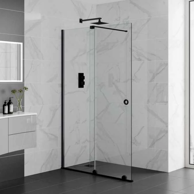 1100mm Matt Black Sliding Wetroom Screen - Rolla 8 By Aquadart 1 1100mm Matt Black Sliding Wetroom Screen - Rolla 8 By Aquadart